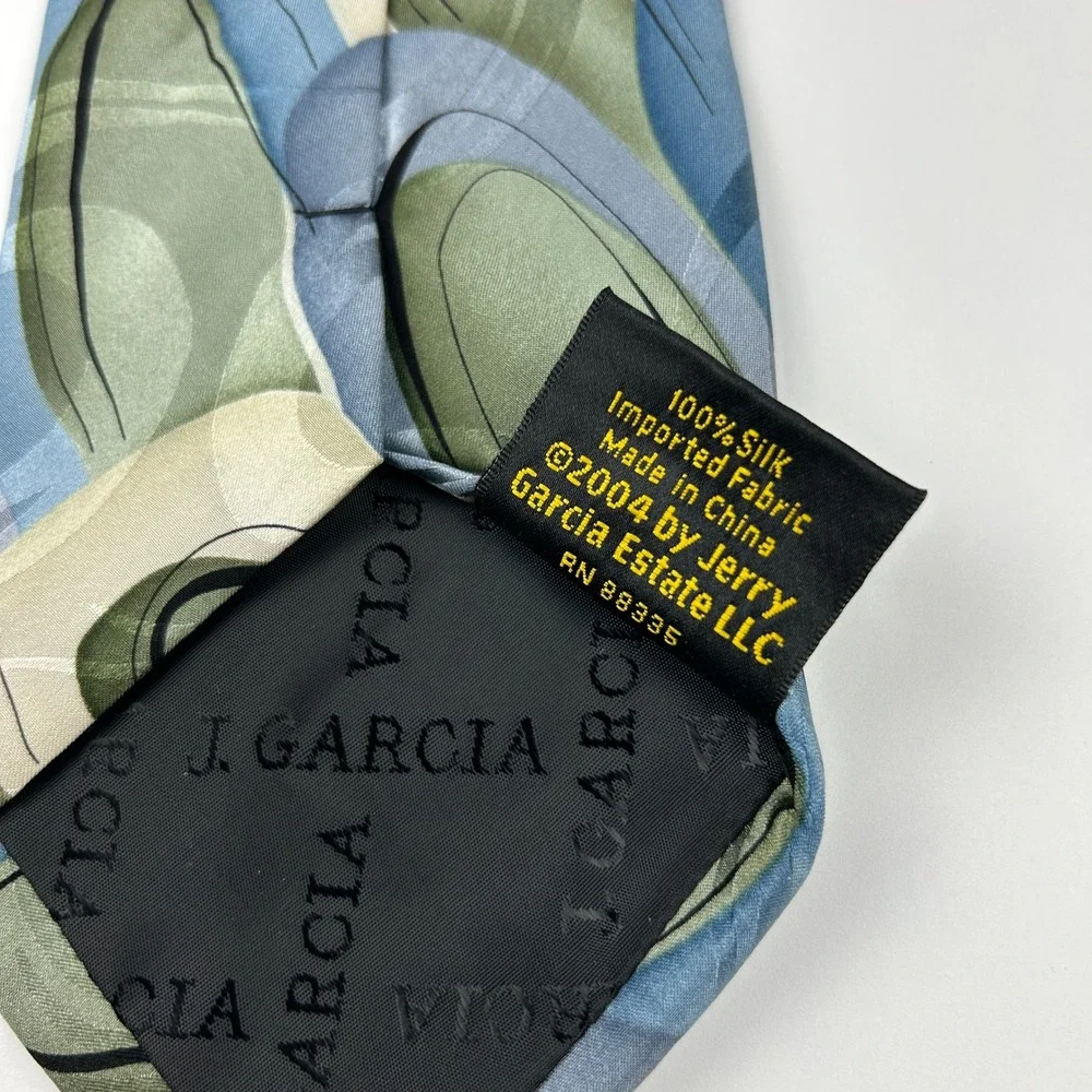 Vintage‎ 2004 J. Garcia Northern Lights Green Blue Geometric 100% Silk Tie China